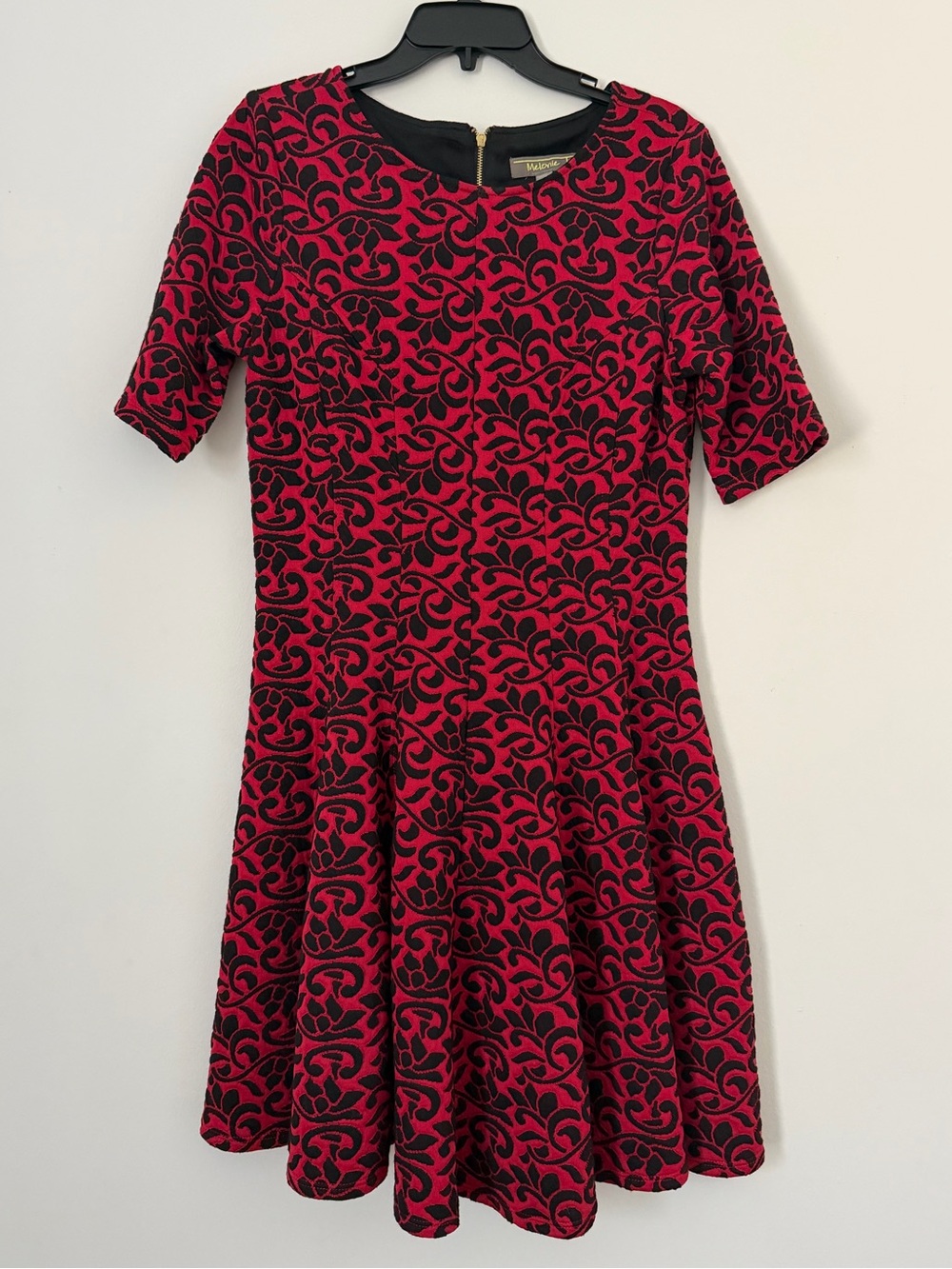 Melonie T Red and Black Patterned Short-Sleeve Fit-and-Flare Mini Dress